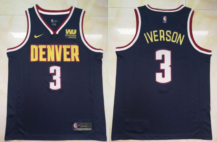 Men Denver Nuggets 3 Iverson Blue City Edition Game Nike NBA Jerseys
